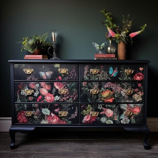 moody floral decoupage ultra modern and minimalsim dresser