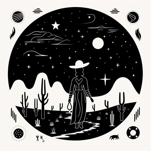 moon child nomadic desert women icons thick lines black and white linocut style illustration simple vector