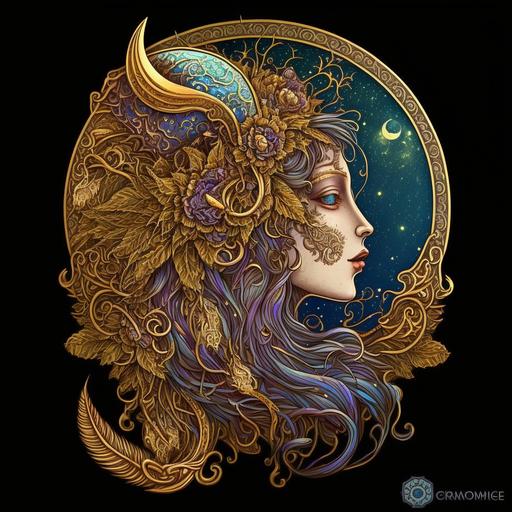 moon goddess stickers, naturecore, organic, ornate, insanely detailed, gilded --no hands fingers words letters labels watermarks --v 4
