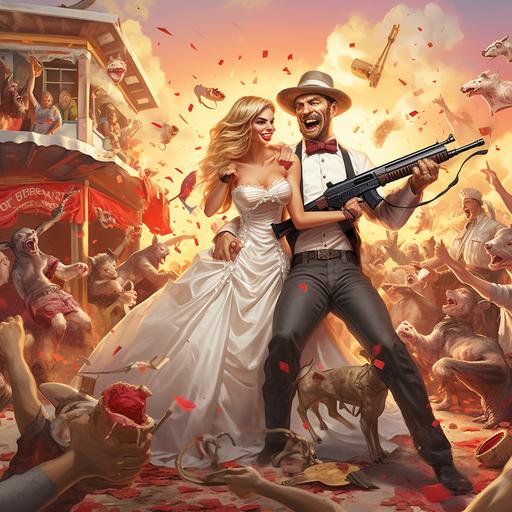 butcher redneck shotgun wedding cowboy Wonderland multiplying haze, by Tiago Hoisel