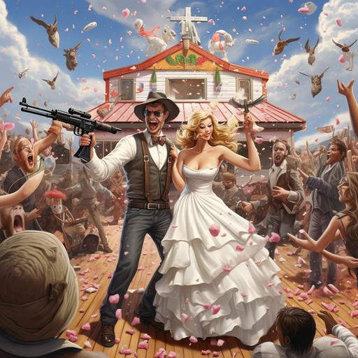 butcher redneck shotgun wedding cowboy Wonderland multiplying haze, by Tiago Hoisel