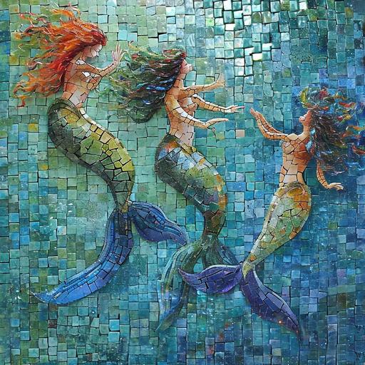 mosaic mermaids graffiti , blues , greens , tiles , monet --v 6.0 --s 250