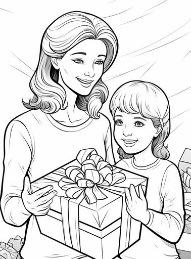 mother and daughter holding each other presents, family relationship coloring page vector illustration, in the style of jan berenstain, zeiss otus 85mm f/1.4 apo planar t*, anatoly metlan, hand-coloring, hyman bloom, associated press photo, free-associative --ar 14:19