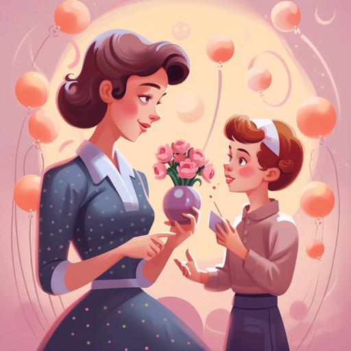mother's day, 2d vintage cartoon style