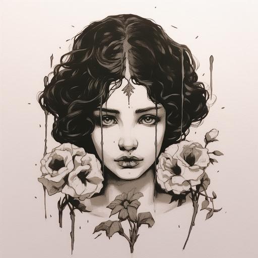 a series of drawings of sad women with flowers