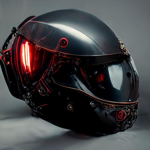 motorcycle helmet, cyberpunk, elegant metallic parts, and tubes conectors octane render, 8k, hyperrealistic symmetrical, red and black volumetric lighting, octane render, very detailed, portrait, 3ds max -- ar 8:12