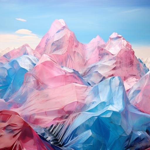 mountains made out of pink and blue cellophane