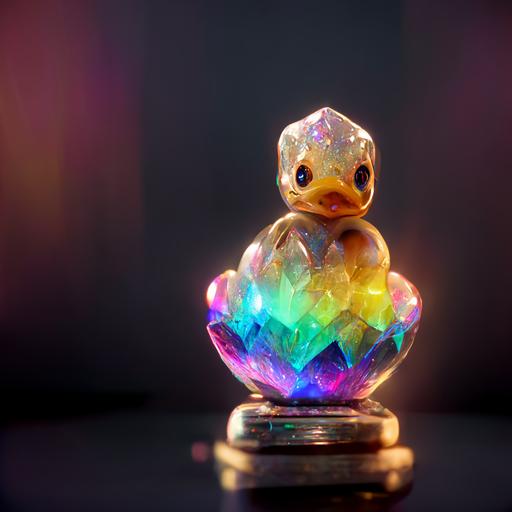 multicolored crystal baby duck statue, magical, light background, 8K, unreal engine, octane render, hyperrealistic, rim light