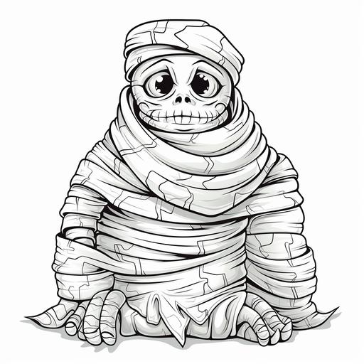mummy coloring page for kids with extra mummy wrap