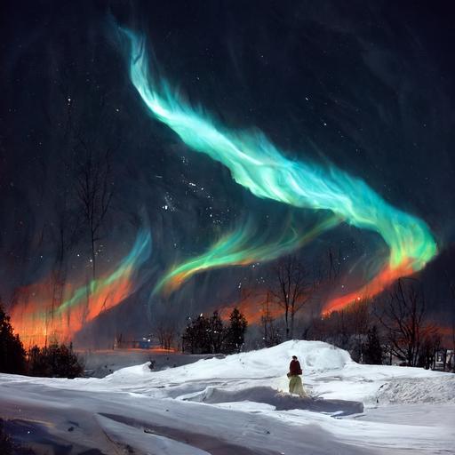 mummy, snow, aurora boralis, northern lights