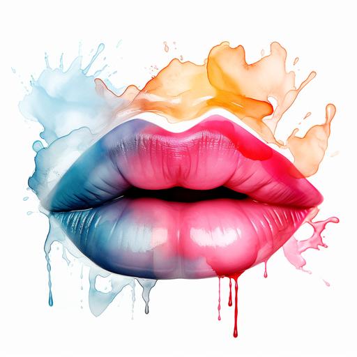 blowing a kiss, just lips, digital store logo, water color paint --v 5.2