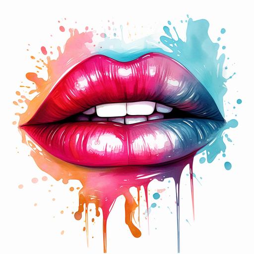 blowing a kiss, just lips, digital store logo, water color paint --v 5.2