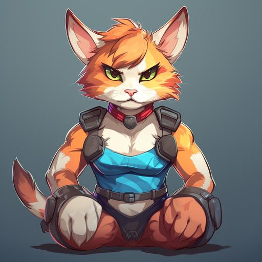 muscular cute calico cat,overwatch,cartoon style,colorful,logo