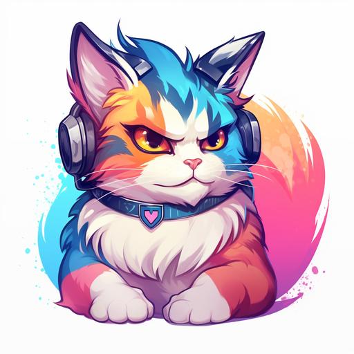 muscular cute calico cat,overwatch,cartoon style,colorful,logo