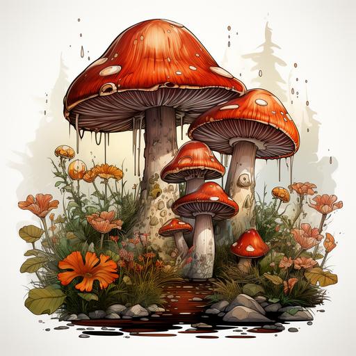 mushrooms, cartoon, white background --s 750