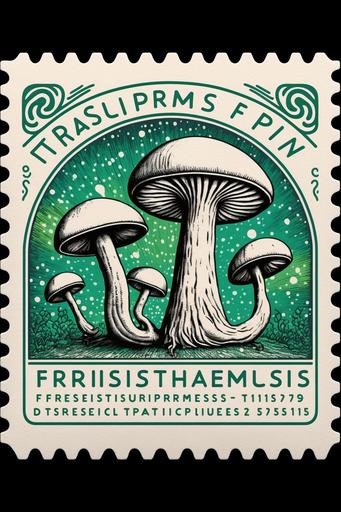 mushrooms stamp, trippyfantasy psihedelic design, white background, --ar 2:3 --v 4 --q 2 --s 750