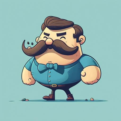 mustache fat cute cartoon character flat 2d
