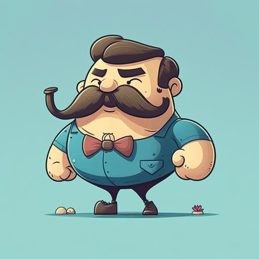 mustache fat cute cartoon character flat 2d