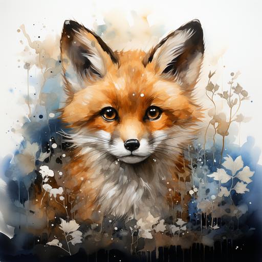 mystical cute magical fox watercolor painting on white background --s 750