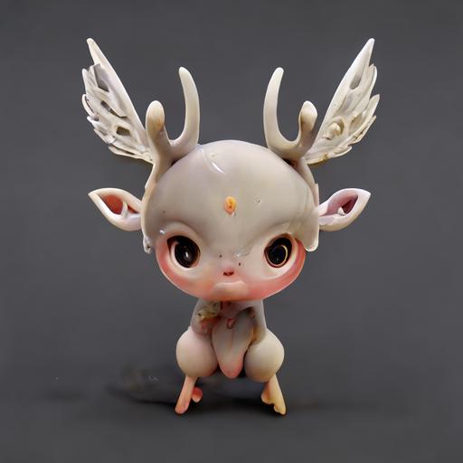 mythical chinese creatures character, figurine, cute deer with wings, zbrush, 山海经, 神兽, fish scale skin, hyperrealistic, octane render, vray --uplight