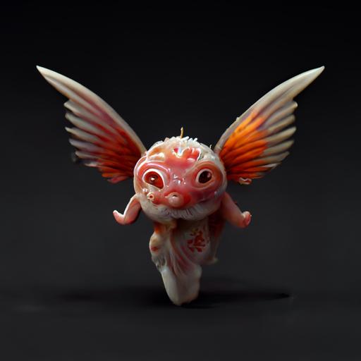 mythical chinese creatures character, figurine, cute flying fish with wings, zbrush, 山海经, 神兽, hyperrealistic, octane render, vray --uplight