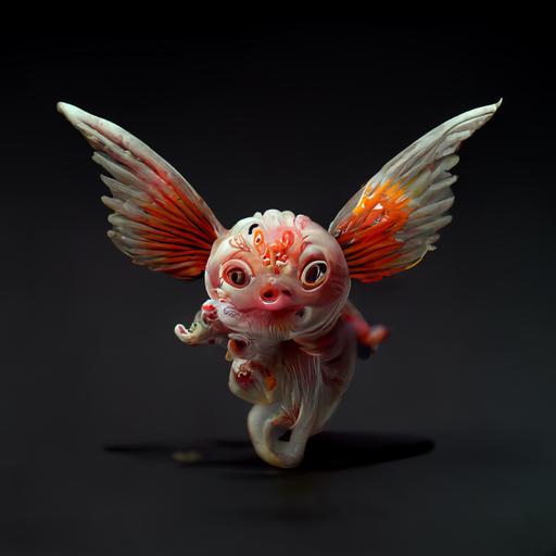 mythical chinese creatures character, figurine, cute flying fish with wings, zbrush, 山海经, 神兽, hyperrealistic, octane render, vray