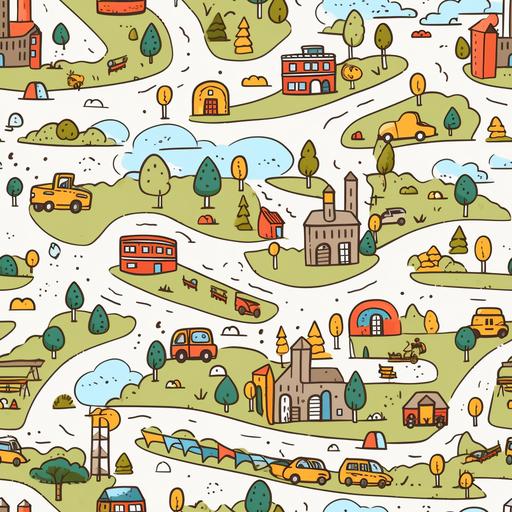 Seamless pattern with hand drawn cars and road. Cartoon background for Kids. Vector illustrations --tile