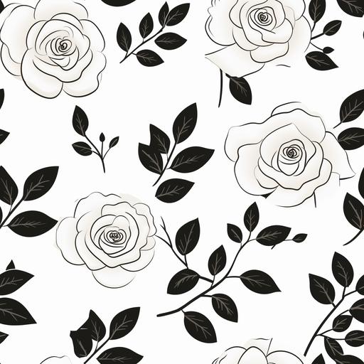 white and black, floral, minimalistic, simplimatic, line art, roses --tile