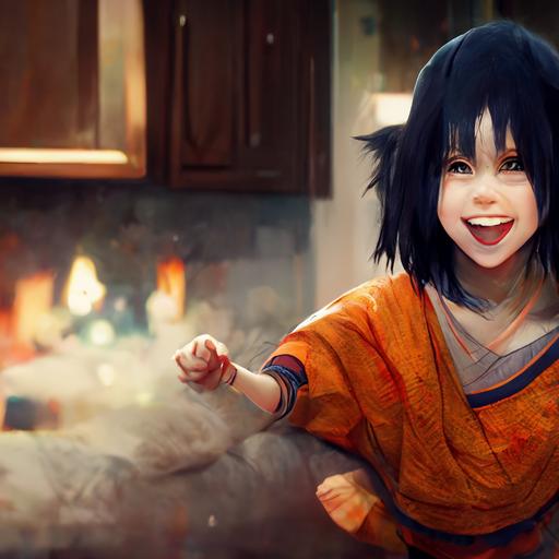 naruto and sasuke fight in the home 4k,cute girl,whip,smile