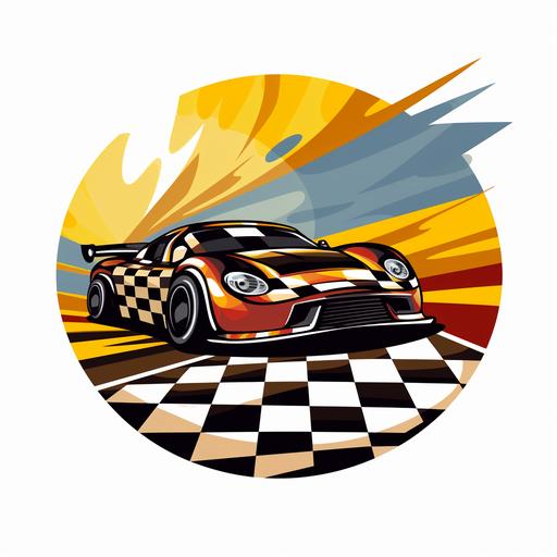 nascar style logo that includes checkered flags and racecar silhouette