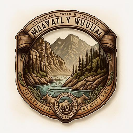national parks badge mountain river rustic logo with text 