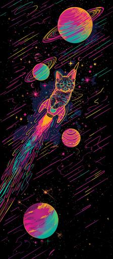Vaporwave poster of neon outline stars and planets, charming::1.1 --v 6.0 --ar 45:103