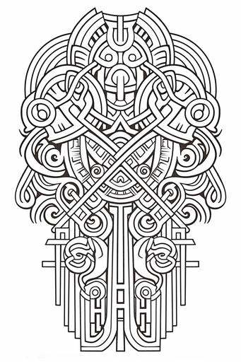 coloring page for adults, black lines, medium detail, white background, Celtic design, fantasy art, minimalist, 2d, animated gifs, coloring-in page, clip art, book of kells::1.1 --no people, shade, shadow, fill-in, pen, markers, colors --ar 2:3