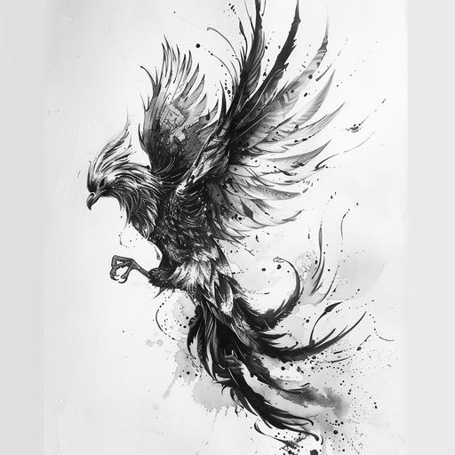 need phenix bird drawing black and white with white background