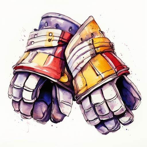 need same hockey gloves drawing watercolor style with white background in same color