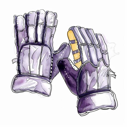 need same ice hokey glove drawing watercolor (purple,yellow,little black )