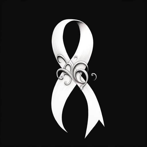 need same lung cancer ribbon tattoo drawing black and white with white background 4k
