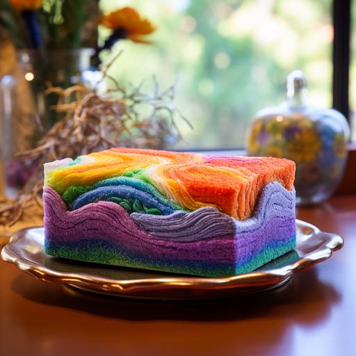 needle felted bar soap displayed in a fancy dish, 3D HDR, colorful, precise intricate details, ultra quality, perfect composition