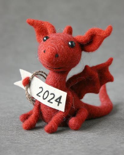 needle felted dragon ushering in lunar new year magic with banner tail reading 