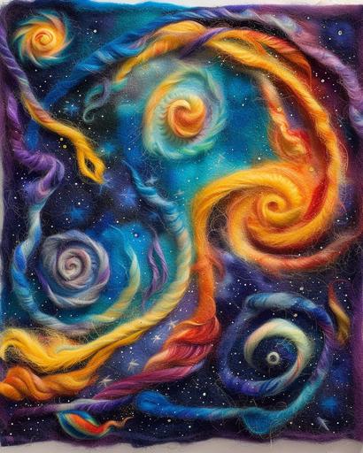 needlefelted colorful sparkling galaxy swirls in the starry night sky, glitter glue, view from alien planet space opera --ar 4:5 --v 6.0