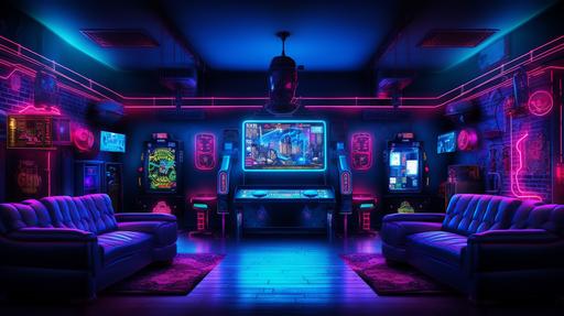 neon gaming room twitch banner background --ar 16:9