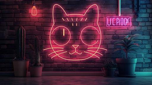 neon light poster, in the style of dark pink and light green, happiness life, minimalist cartooning, cultural symbols, dark background and amber,glazed surfaces, catcore,  --ar 16:9 --s 750 --v 6.0