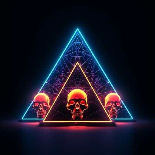 neon skulls with glowing triangles on white background, in the style of hip hop aesthetics, vray, #vfxfriday, dark themes, portraitures, spiritcore, hd mod