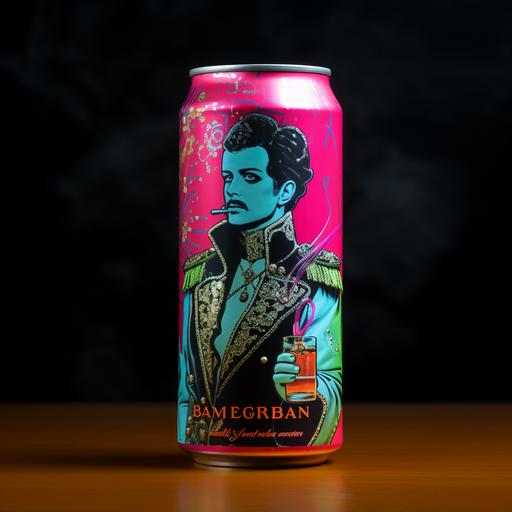 neon victorian freddy mercury in a can, cyberpunk bar countertop