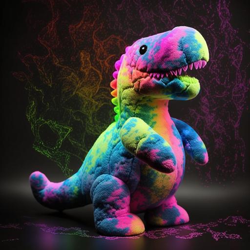 neon watercolor T-Rex plush toy --v 4