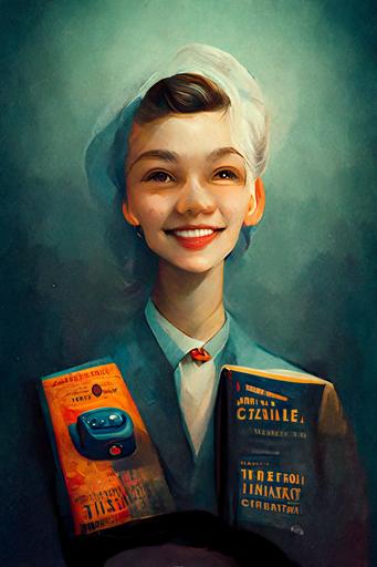 neuromarketing for hotels book cover, a smiling young man, a stylized brain, a hotel bell, a travel bag, dark blue background :: detailed :: grafic art :: realistic :: marketing —ar 4:6