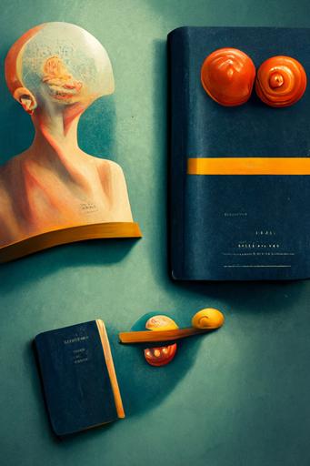 neuromarketing for hotels book cover, a smiling young man, a stylized brain, a hotel bell, a travel bag, dark blue background :: detailed :: grafic art :: realistic :: marketing —ar 4:6 --uplight