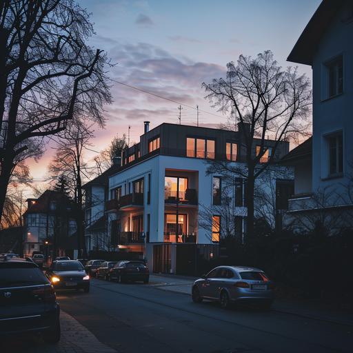 new modern house modern estate new developer rich en face magic hour evening europe berlin eastern europe street