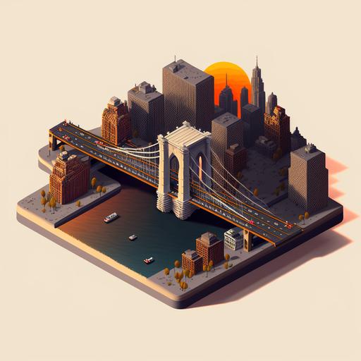 new york brooklyn bridge sunset 3d isometric render pixel art