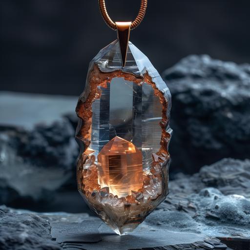 a very minimalistic pendant in the style of Art Deco, decorated with an amazing gemstone, that has inside a giant crystal cave. dark vekvet background --s 750 --v 6.0